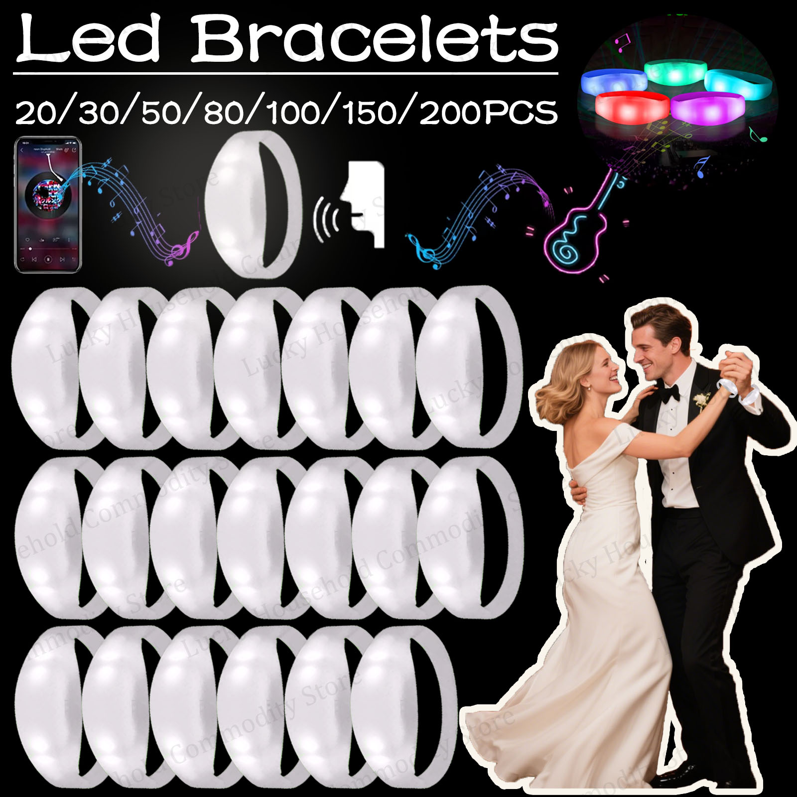 20-100PCS Pulseiras LED Ativad - Audio Music Dj avaliação e preço